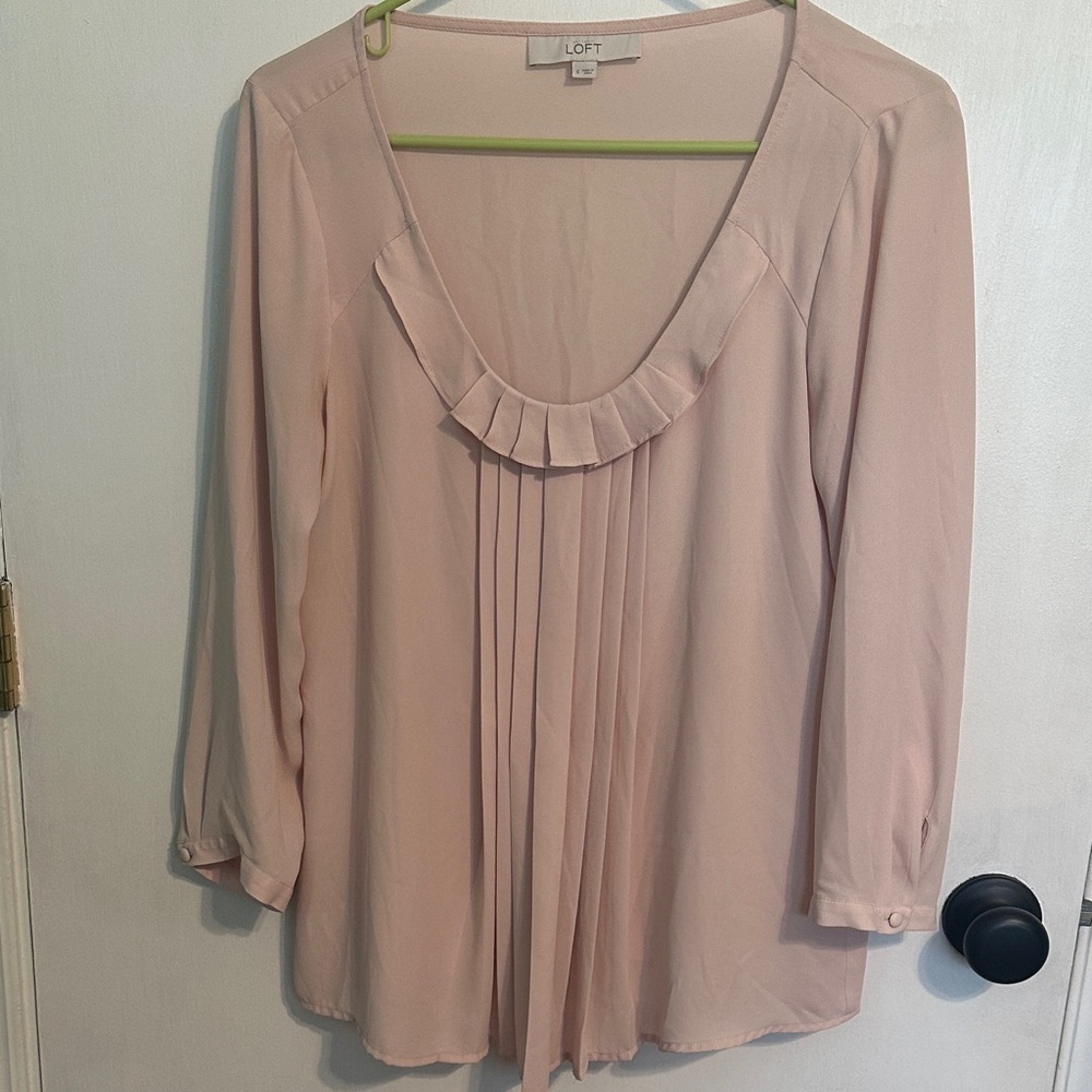 LOFT Blush Pink Pleated Scoop Neck Blouse